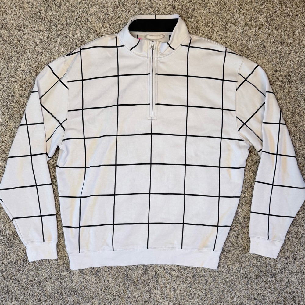 Alan Flusser Golf Performance Mens White Black Grid Quarter Zip Pullover Large